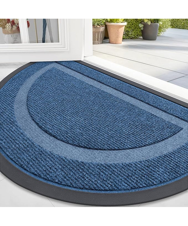 OLANLY Half Circle Door Mat Indoor Outdoor Entrance Welcome, Waterproof All-Season, All-Weather Doormat, Sturdy Natural Rubber, Low Profile, Easy Clean Patio Porch Entryway Mat, 33x21, Light Blue