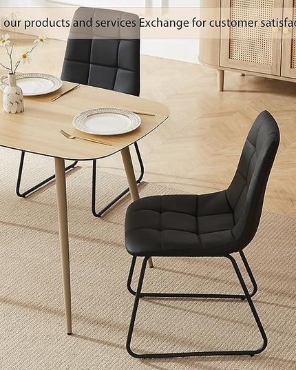 55 Inch Modern Wood Dining Table Set for 4 with Black Leather Chairs - Kitchen & Dining Room Furniture, Gray Table & 4 Seater Chairs Set (55.1")
