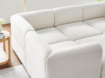 VANOMi Oversized Modular Sectional Sofa, Sleeper Sectional Couches for Living Room, 8 Seats Modular Sofa with Reversible Chaises, Cream White
