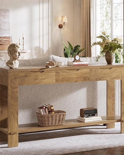 Tribesigns Console Table with 3 Drawers, 67-Inch Long Sofa Table Behind The Couch with Storage Shelf, Narrow Farmhouse Entryway Furniture for Living Room, Hallway, Foyer, Brown