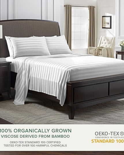 Pure Bamboo Twin Sheets, Genuine 100% Organic Viscose Derived from Bamboo Bed Sheet Set, Luxuriously Soft & Cooling, Double Stitching, 2 Year Quality Promise (Twin, Jacquard White)