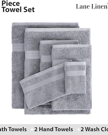 Lane Linen 100% Mercerized Cotton Luxury Bathroom Towels Set - 6 Pieces - Ring Spun Technology - 2 Bath, 2 Washcloths, 2 Hand Towels - Suitable for All Skin Types including Sensitive Skin - Space Grey