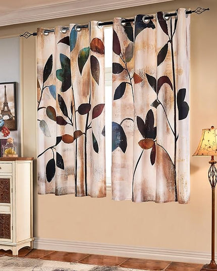 SUBRTEX Light Flitering Curtains 52Wx63L, Room Darkening Vibrant Floral Drapes, 50% Blackout, Semi Sheer Boho Farmhouse Curtains for Living Room, Brown