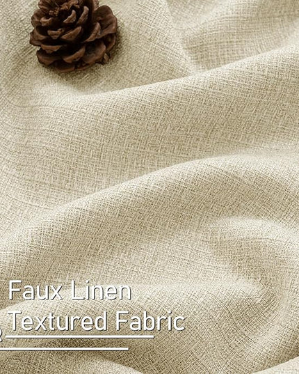 LAMIT Beige Linen Curtains for Bedroom, 90 inches Grommet Thermal Insulated Thick Farmhouse Light Filtering Curtains Noise Reducing Drapes for Living Room, 2 Panels, W52 x L90, Natural Beige