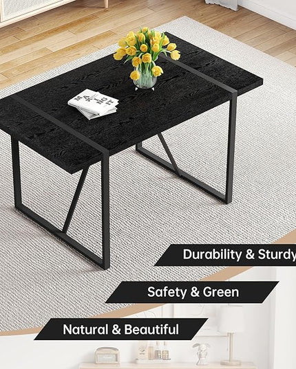 FURNITO Dinner Table Set for 6, 55" Rectangular Wooden Kitchen Table with Upholstered Chairs, Modern 7 Piece Dining Room Table and Chairs Set for Apartment, Kitchen, or Living Room