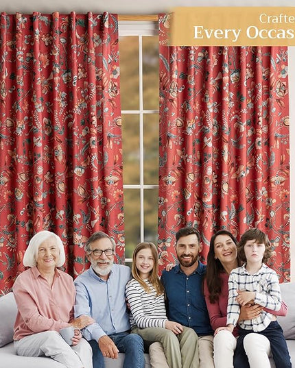 Maison d' Hermine Curtains for Living Room 100% Cotton 84 inch Length One Panel Light Filtering Curtains for Bedroom Windows with Rod and Loop Pockets Drapes (Dalida Terracotta, 50" W x 84" L)