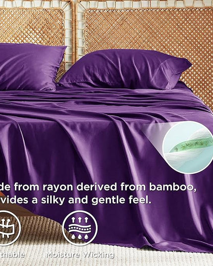Bedsure Full Size Bed Sheets, Cooling Sheets, Rayon Derived from Bamboo, Breathable & Soft, Deep Pocket Up to 16 Inches, Hotel Luxury Silky Bedding for Hot Sleepers, Plum