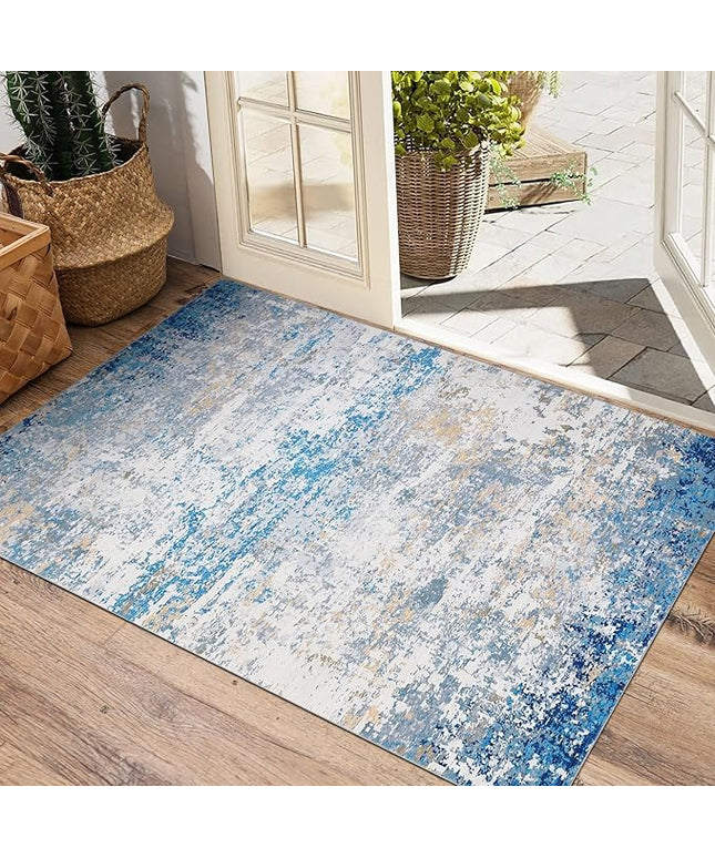 Modern Abstract 2x3 Area Rug Non Slip Non Shedding Low Pile Stain Resistant Rug for Entryway Kitchen Bedroom,Blue/Grey