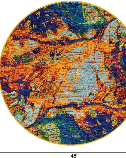 Rugs.com Calypso Collection Rug – 4 Ft Round Multi Medium Rug Perfect for Kitchens, Dining Rooms