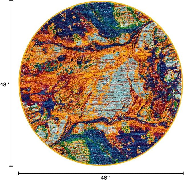 Rugs.com Calypso Collection Rug – 4 Ft Round Multi Medium Rug Perfect for Kitchens, Dining Rooms