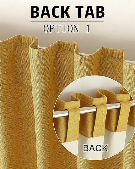 DUALIFE Faux Linen Blackout Yellow Curtains 80 Inch Long,Farmhouse Back Tab Rod Pocket Curtains Room Darkening Thermal Insulated Drapes for Bedroom Living Room,W50 x L80,2 Panels