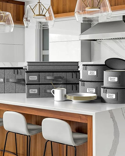 Sorbus China Storage Containers Hard Shell - Glass & Dish Storage Containers for Transport, Moving, Party - 8 Pc Stackable Plate Storage Set for Dinnerware, Mugs, Cups - Felt Plate Protectors Included