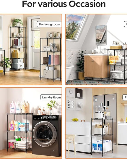3 Tiers Shelf Metal Storage Shelves Wire Rack Closet Organizers with Wheel for Garage Kitchen Bathroom Laundry Black 11.8" D x 17.7" W x 28.8" H