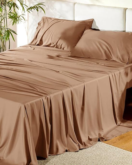 Bedsure Full Size Bed Sheets, Cooling Sheets, Rayon Derived from Bamboo, Breathable & Soft, Deep Pocket Up to 16 Inches, Hotel Luxury Silky Bedding for Hot Sleepers, Khaki