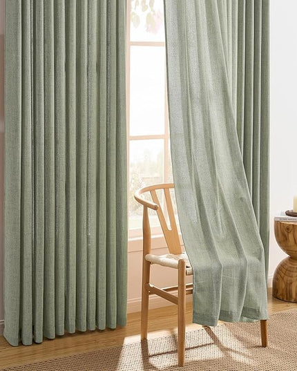 RAIN CITY Sage Green Sheer Curtains Pinch Pleated,Back Tab with Hooks,Farmhouse Windwo Drapes for Living Room Bedroom,42 Inch Wide x 84 Inch Long