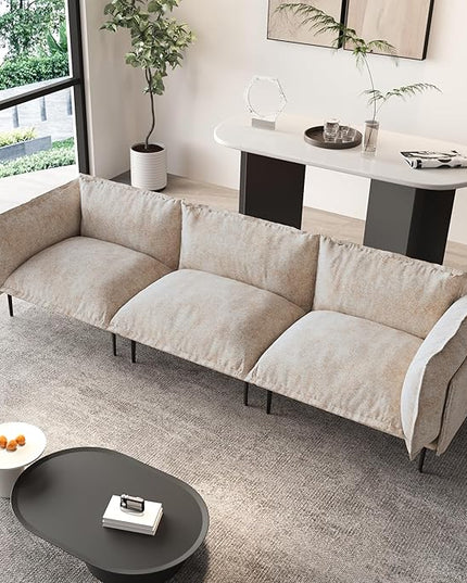 WJShome Sectional Couches for Living Room, Modern Velvet 111" 3 Seater Sofa with Removable Cushions and 8" High Metal Legs, Easy to Clean, Oatmeal