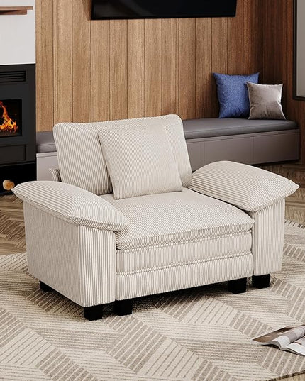 53.5" Cloud Modular Sectional Single Sofa, Deep Seat Armchair with Plush Corduroy & Removable Arms for Living Room, Beige
