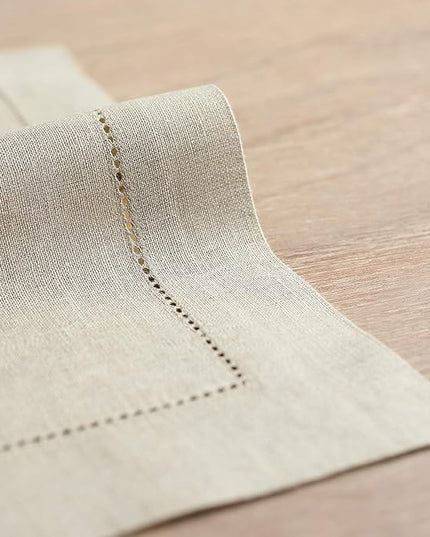 Solino Home Linen Placemats Set of 4 - Classic Hemstitch Natural Placemats 14 x 19 Inch - 100% Pure Linen Table Mats for Christmas, Holiday, New Year