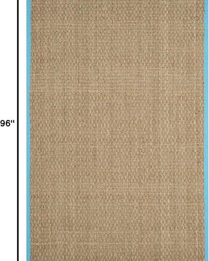 SAFAVIEH Area Rug 5x8 - Natural Fiber Collection - Natural & Turquoise, Seagrass, Basketweave Pattern with Border (NF114S)