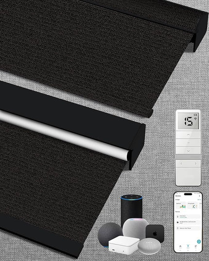 Kincmo Motorized Blinds with Remote,100% Blackout Motorized Roller Shades Work with Apple Homekit,Alexa,Google, Custom Electric Blinds with App,Voice Control (Eclipse Black)