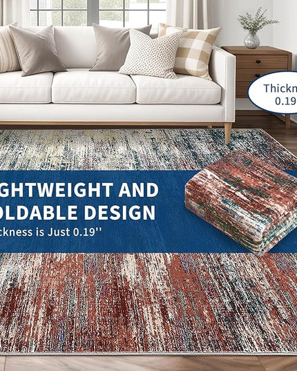 Washable Runner Rug 2x6 Modern Abstract Kitchen Rugs, Non Slip Bathroom Rug, Low Pile Laundry Room Soft Long Carpet for Hallway Bedroom Entryway, Red Multi