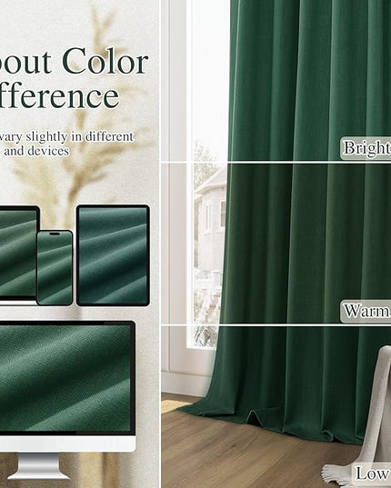 Guken Green Blackout Curtains 120 Inch Length 2 Panels Set for Living Room Bedroom Back Tab Thermal Insulated 100% Black Out Linen Drapes Boho Christmas Decor 52x120