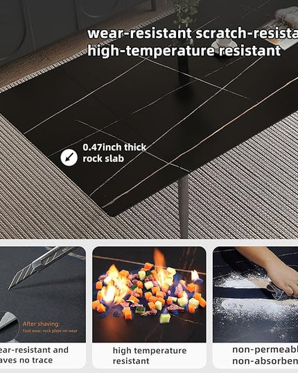 Extendable Dining Table (62.9" to 94.4") for 6 to 10 - Modern Rectangular Sintered Stone Table with High Hardness and Easy Maintenance - Stylish Black