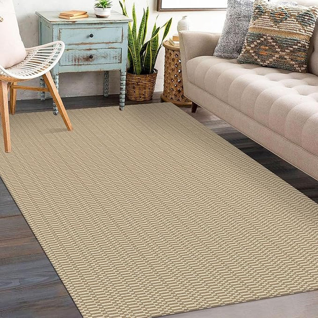 KOZYFLY Washable Entryway Rug 3x5 Ft Area Rugs Cotton Rubber Backed Throw Rugs Indoor Door Mat Kitchen Rugs Braided Floor Carpet for Front Entrance Bathroom Kitchen Living Room, Sand/Ivory