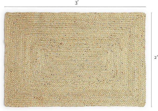 REDEARTH · Rectangular Area Rug - 2'x3' Braided Natural Jute with Non-Skid Backing - Handwoven Boho Rug for Bedroom, Kitchen, Living Room - Aesthetic Home Decor - Durable Handmade Rug, Set of 2