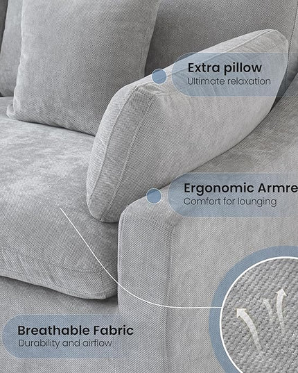WJShome 83" Cloud Couch Sectional for Living Room, Down Filled Modular Sectional Sofa Couch,Love Seat Sofas,Convertible Couches, Sofa Covers Washable&Replaceable,Gray
