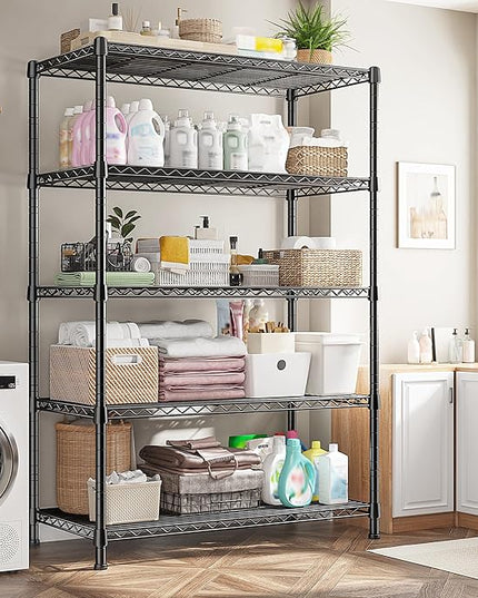 REIBII Storage Shelves 71" H Tall Wire Shelving Unit Sturdy Metal Shelves Adjustable Wide Pantry Shelves 5 Tier Deep Heavy Duty Metal Shelving Load 1500LBS,Dorm Room Essentials Dorm Storage Rack