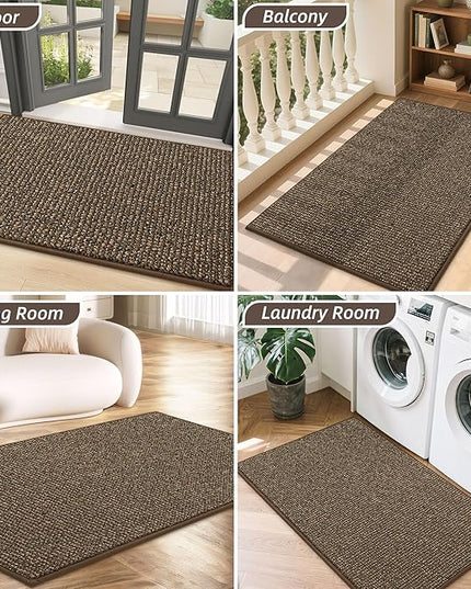BEQHAUSE Dirt Trapper Door Mat 20" x 32", Non-Slip Washable Doormats Entrance Mat, Dirt Resistant and Absorbent Welcome Mat, Low Profile Floor Mats for Front Back Door and Entryway, Brown