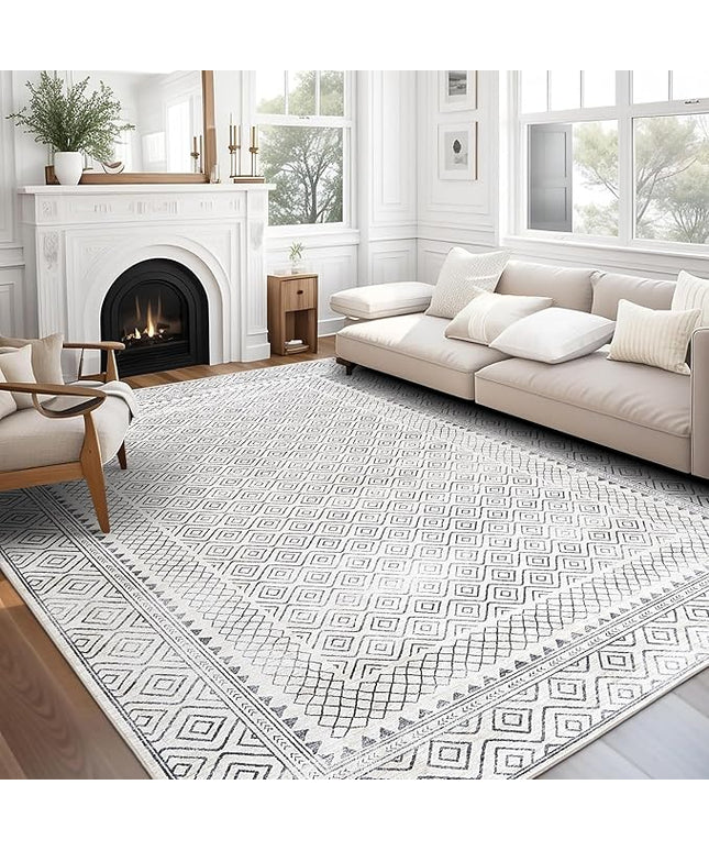 ReaLife Rugs Machine Washable Area Rug - Living Room Bedroom Bathroom Kitchen Entryway Office - Padded Low Pile Stain Resistant Premium - Boho Farmhouse Vintage - Aria - Ivory 5' x 7'