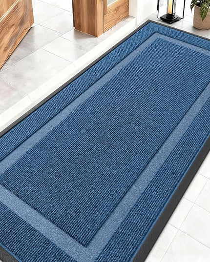 OLANLY Front Door Mat Indoor Outdoor Entrance, Waterproof All-Season, All-Weather Doormat, Sturdy Natural Rubber, Fade Resistant, Low Profile, Easy Clean Patio Porch Entryway Mat, 59x23, Light Blue