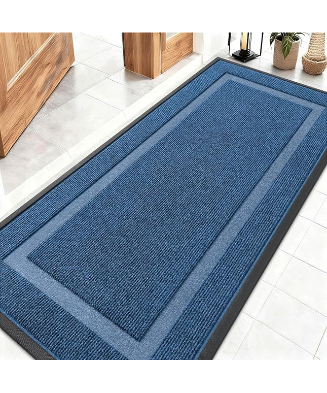 OLANLY Front Door Mat Indoor Outdoor Entrance, Waterproof All-Season, All-Weather Doormat, Sturdy Natural Rubber, Fade Resistant, Low Profile, Easy Clean Patio Porch Entryway Mat, 59x23, Light Blue