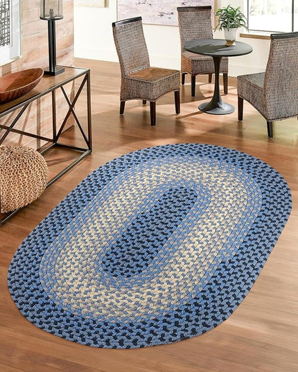 Tranquility TQ12 Blue 5' x 8' Oval - Braided Area Rug, Home Decor, Floor Mat or Bedroom Rug - Easy Care, Ideal for High Traffic Areas in Hallway and Living Room - Made in USA
