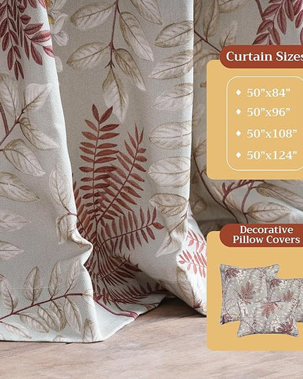 Maison d' Hermine Curtains for Living Room 100% Cotton 108 inch Length One Panel Light Filtering Curtains for Bedroom Windows with Rod and Loop Pockets Drapes (Feuillage Light Taupe, 50" W x 108" L)