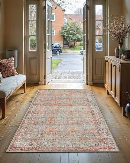 GLN Rugs Traditional Collection - Machine Washable Area Rug, Traditional Washable, Non Slip, Low Pile Chenille Rug, Living Room, Bedroom, Kitchen Rug (2'6"x7' Multicolor)