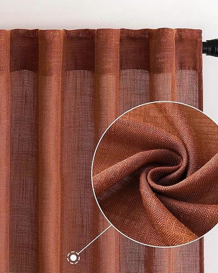 MIULEE Burnt Orange Linen Curtains 72 Inch Length 2 Panels for Bedroom Living Room, Soft Thick Linen Textured Window Drapes Semi Sheer Light Filtering Back Tab Rod Pocket Fall Decor, W37xL72