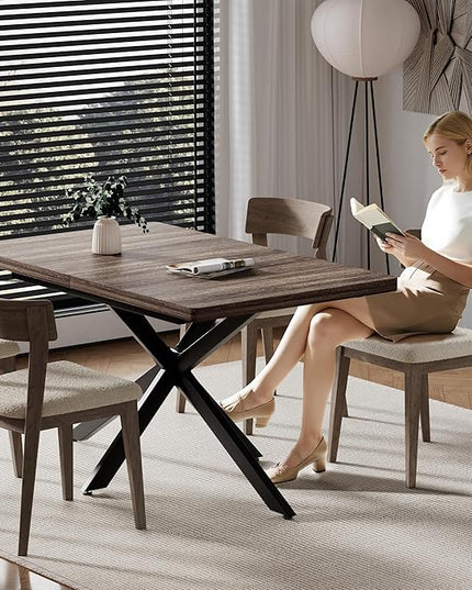 Extendable Dining Room Table for 4 6 8, 55"-70.9" Kitchen Table Rectangle Wood, Expandable Dining Table with Hidden Storage, Space Saving Farmhouse Kitchen Table for Kitchen Dining Living Room