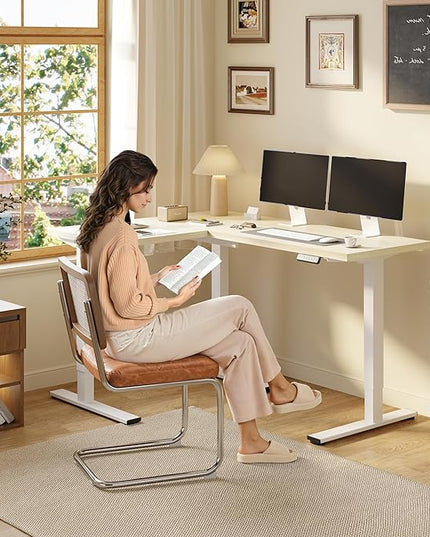 SANODESK L Shaped Standing Desk Adjustable Height, Electric Corner Standing Desk, 63 x 48 inch Sit Stand Computer Table with Splice Board, Maple