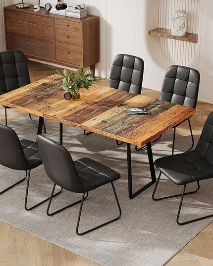 ZckyCine Extendable Dining Table Set 47"-63", Rustic Wood Table with 6 PU Leather Chairs, Modern Scandinavian Dining Room Furniture for Kitchen Apartment