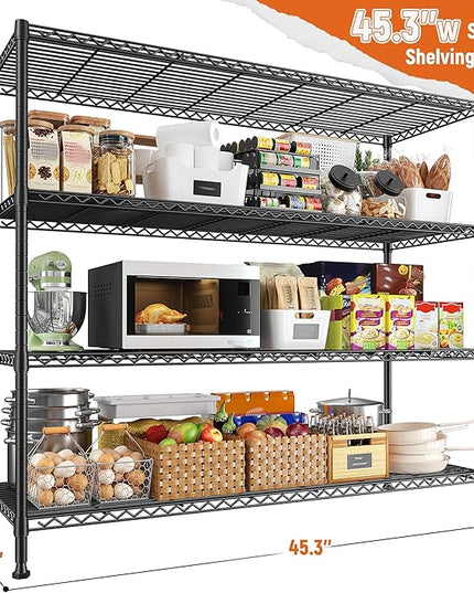 REIBII Storage Shelves 45.3''W Wire Shelving Unit 4 Tier Metal Shelves for Storage Rack Metal Shelving for Pantry Shelves Kitchen Steel Shelving, 45.3''W*63''H*17.7" D, 2 Pack