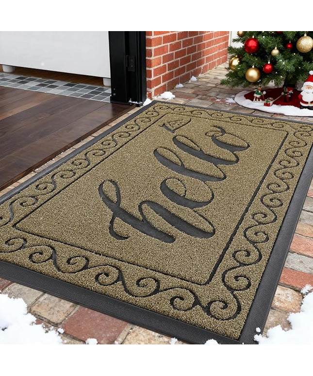 Yimobra Welcome Mats for Front Door 29.5x17, Heavy Duty Waterproof Outdoor Door Mat Outside Entrance, Non-Slip Low Profile Indoor Entryway Mat for Garage Patio, Beige Brown