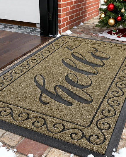 Yimobra Welcome Mats for Front Door 29.5x17, Heavy Duty Waterproof Outdoor Door Mat Outside Entrance, Non-Slip Low Profile Indoor Entryway Mat for Garage Patio, Beige Brown