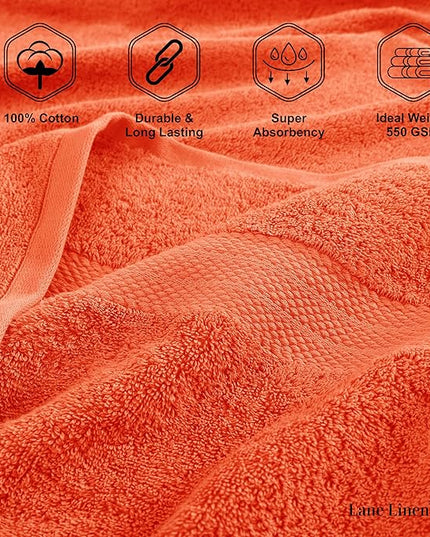 LANE LINEN 100% Cotton Luxury Bathroom Towel Set - 6 Pcs - Ring Spun, Quick Dry, Very Soft & Absorbent - 2 Bath, 2 Washcloths, 2 Hand Towels - Remains Fluffy Even After Multiple Washes - Tiger Lily