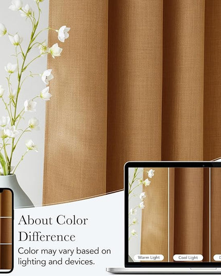NICETOWN Faux Linen Gold Brown Blackout Curtains 84 inches Long for Living Room - Privacy Panels for Bedroom, Modern Farmhouse Style Easy Care Grommet Top, 2 Panels, W52 by L84