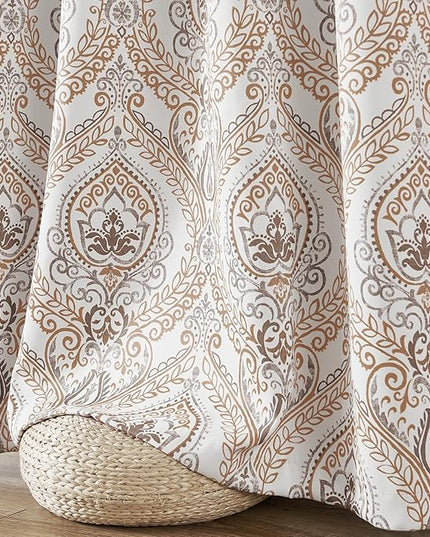 jinchan Blackout Curtains 84 Inches Long Brown Damask Medallion Window Curtains for Bedroom Grommet Thermal Insulated Drapes for Living Room Vintage Luxury Window Treatments Set 2 Panels