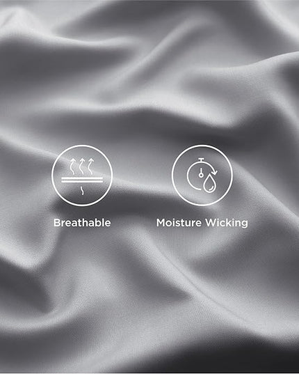 Bedsure King Size Sheet Set, Cooling Sheets, Rayon Derived from Bamboo, Deep Pocket Up to 16", Breathable & Soft, Bed Sheets, Hotel Luxury Silky Bedding for Hot Sleepers, Silver Grey