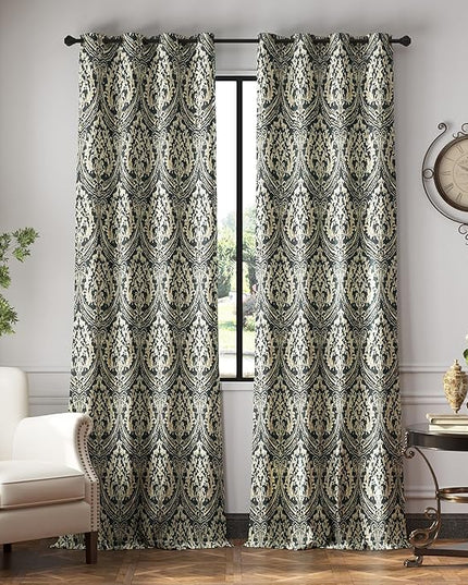jinchan Blackout Curtains for Bedroom, Gray Damask Patterned Curtains 96 Inch Length for Living Room, Vintage Medallion Art Deco Drapes, Thermal Insulated Grommet Window Treatments, 2 Panels Grey